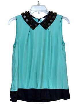 Kate Spade Beaded Collar Top 6 Sleeveless Turquoise Satin Harlow Preppy Twee